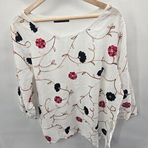 Ana and Rose White Floral Embroidered Crinkle 3/4 Sleeve Blouse 2x